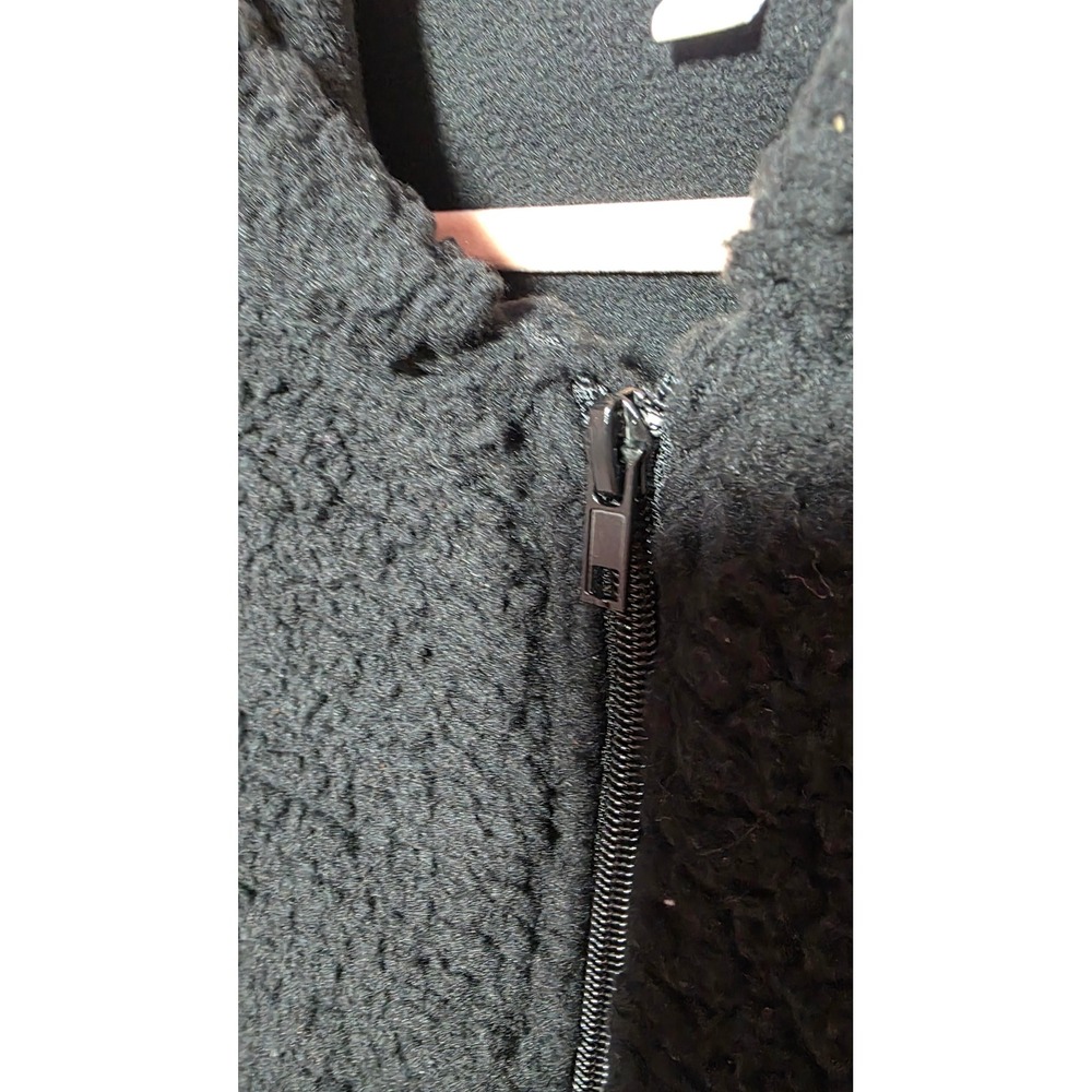 PJ Salvage Womens Sherpa Zip Up Hoodie Black Oversized Faux Fur Jacket Large NWT - Picture 3 of 9